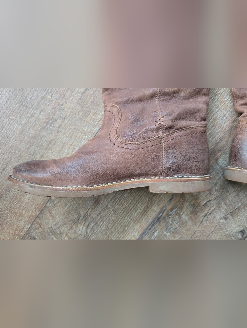 FRYE Celia X Stitch Brown Pebble Leather Tall Pull On Riding Boots Size 7 B - Picture 6 of 12